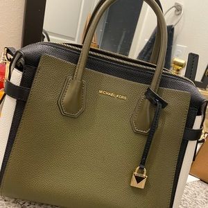 Black green and white Michael Kors purse